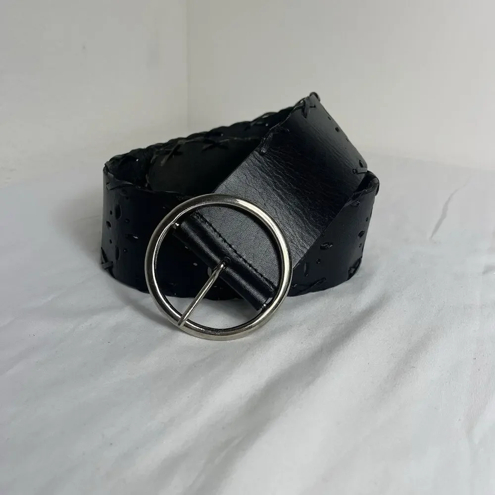 Unbranded Black Leather cut out floral detail Womens Belt Size M, made in India